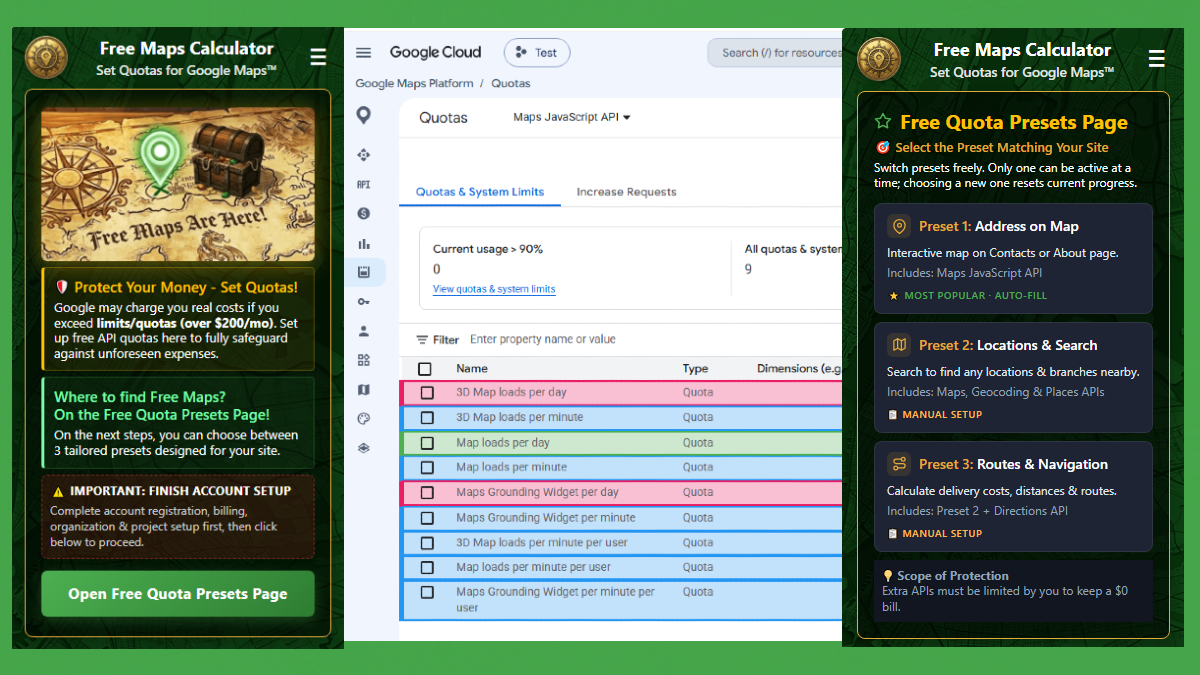 Free Maps Calculator UI